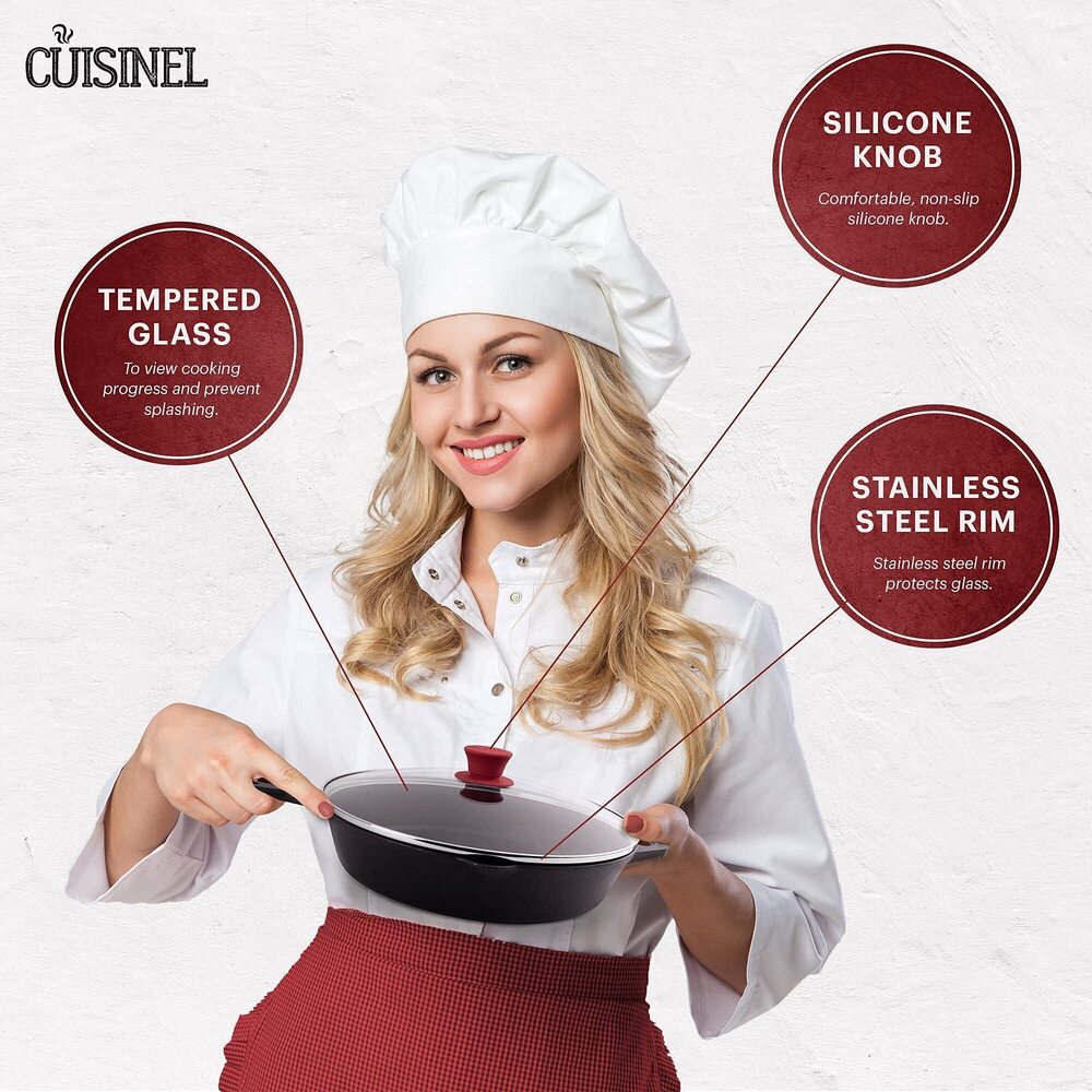 CUISINEL GLASS LID - 12"-INCH/30.48-CM/308MM - COMPATIBLE WITH LODGE - FULLY ASS - Picture 3 of 5